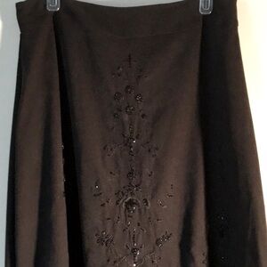 Gorgeous Black Suede Embroidered Beaded Skirt- Size 10